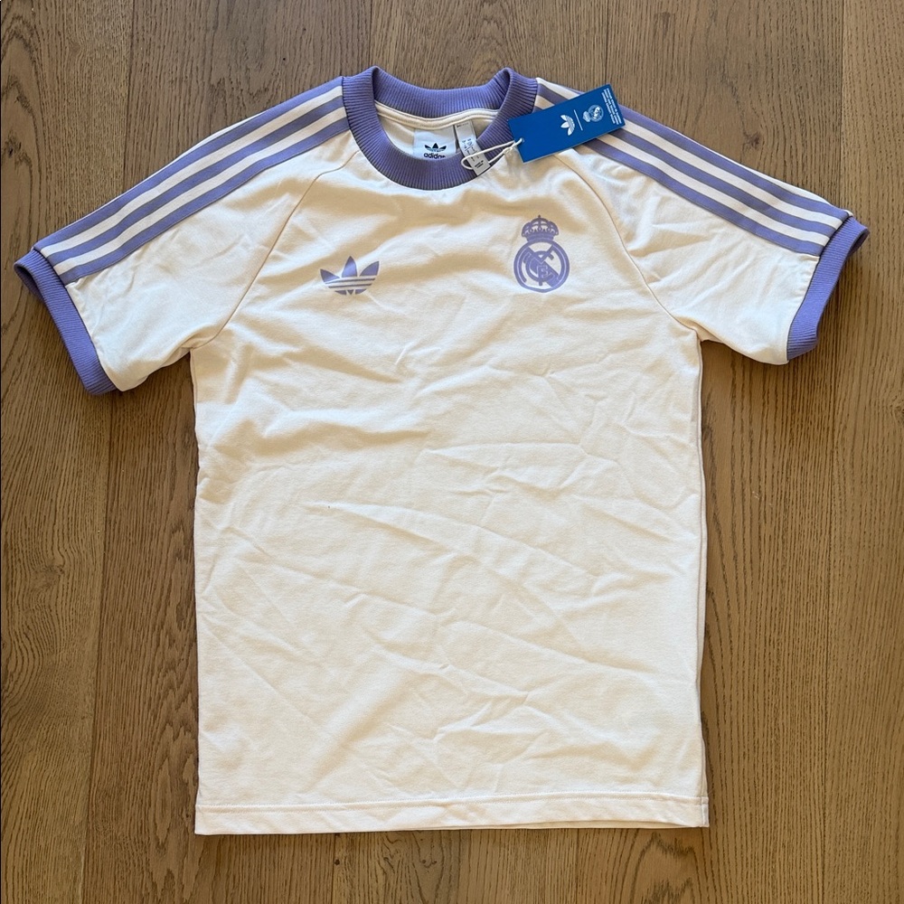 adidas Kids Short Sleeve Tee in White and Lavender